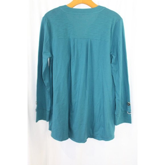 Neon Buddha Womens Teal Feeling Festive Shirt S NWT FLAW - Picture 6 of 8